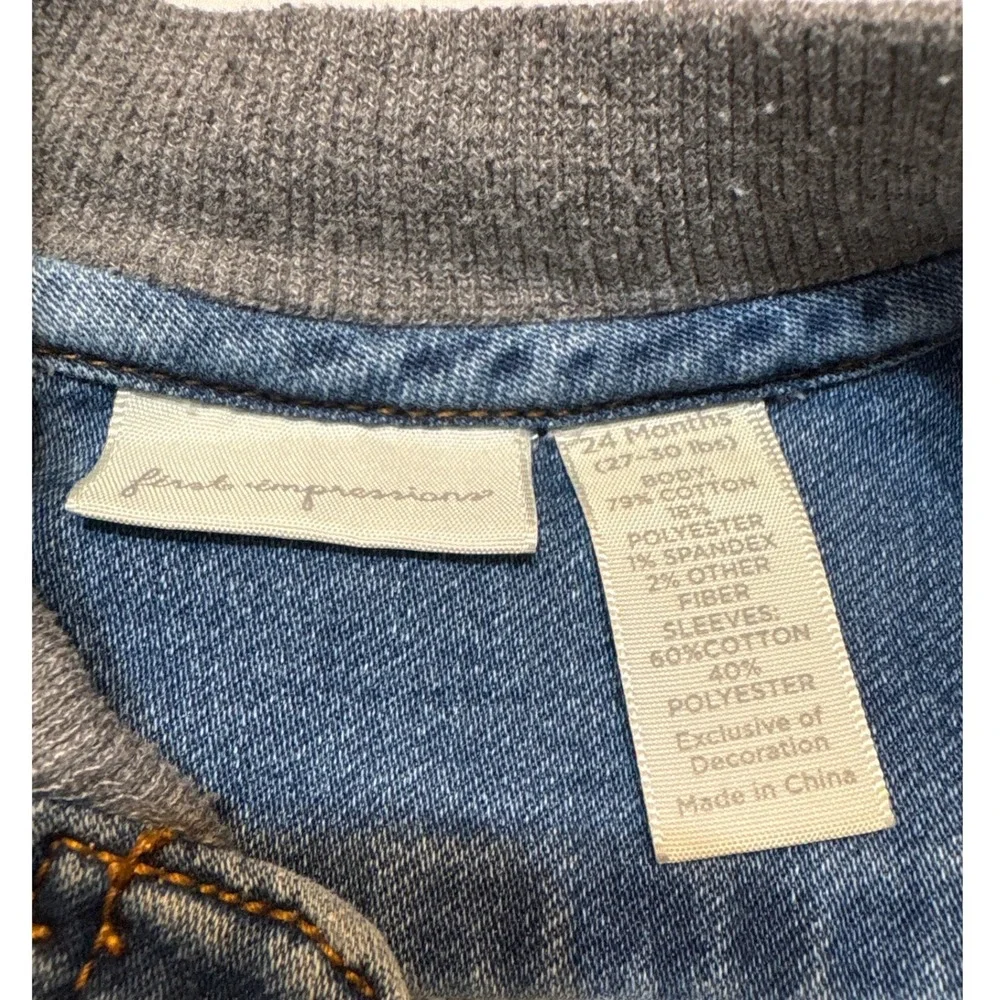 First Impressions Toddler Denim Jacket Grey Knit Sleeves Blue Jean 24 Months